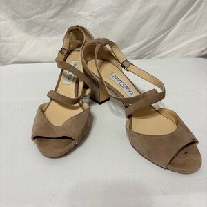 Jimmy Choo Carrie 65 sandals in mocha or taupe suede and block heel. Eu size 39